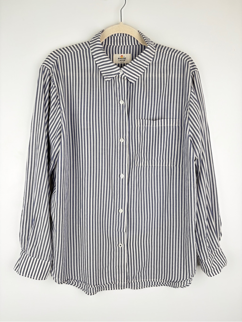 Marine Layer Navy and White Vertical Stripe Button-Down Shirt